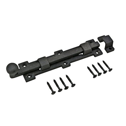 Renovators Supply Manufacturing Slide Bolt Latch 8 3/4 in. Black Wrought Iron Ball Tip Style Slide Bolt with Mounting Hardware - size: Pack of 1, style: 8.75 inch