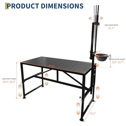Goat Milking Stand, Adjustable Height Goat Stand with Feed Bin & Adjustable Headpiece, Heavy-Duty 600 Lbs Metal Livestock Shearing Stands for Sheep Goats Lambs Trimming Grooming