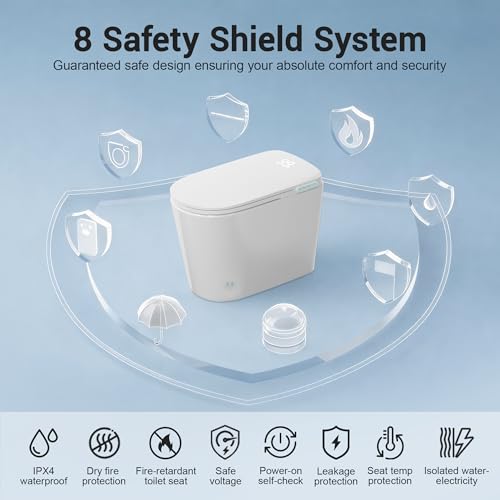 Smart Toilet with Bidet Elongated Heated Seat Dual Flush/Seat & Lid | Foot Sensor Electric Modern One Piece Toilet with Warm Water Wash&Air Dry LED Display Siphon Flush 1.28 GPF MAP 1000g - color: Ivory White