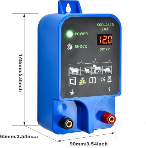Electric Fence Charger 10km 2J High Power Pulse Electric Fencing Controller 10.5kv Portable Electric Fencer Kit For Garden Farm Poultry Livestock Goat Cattle Horse Deer Electric Netting Fencer Charger