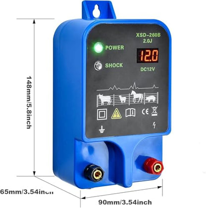 Electric Fence Charger 10km 2J High Power Pulse Electric Fencing Controller 10.5kv Portable Electric Fencer Kit For Garden Farm Poultry Livestock Goat Cattle Horse Deer Electric Netting Fencer Charger