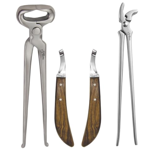 Hoof Nipper 15" with Hoof Curved Jaw Clincher & Farrier Hoof Knives Set – Professional Farrier Tool Kit for Horse Hoof Trimming, Clenching, and Shaping – Durable Steel Hoof Care Set