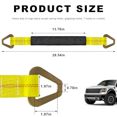 2" × 29" Premium Axle Tie Down Strap with D Rings, Heavy Duty Auto Axle Straps with Protective Sleeves 6614 Lb. Capacity, Adjustable Tire Strap Tie Down for Securing Car Transport (Yellow) - color: Yellow