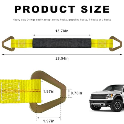 2" × 29" Premium Axle Tie Down Strap with D Rings, Heavy Duty Auto Axle Straps with Protective Sleeves 6614 Lb. Capacity, Adjustable Tire Strap Tie Down for Securing Car Transport (Yellow) - color: Yellow