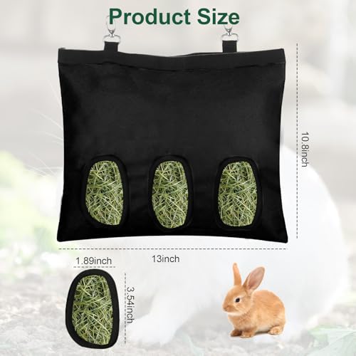 2 Pcs Rabbit Hay Feeder,Guinea Pig Hay Feeder,13×10.8 Inch Guinea Pig Bag,Small Animal Feeding Bag for Rabbits, Hamsters, Hedgehogs (3 Holes,Black) - color: black