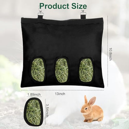 2 Pcs Rabbit Hay Feeder,Guinea Pig Hay Feeder,13×10.8 Inch Guinea Pig Bag,Small Animal Feeding Bag for Rabbits, Hamsters, Hedgehogs (3 Holes,Black) - color: black