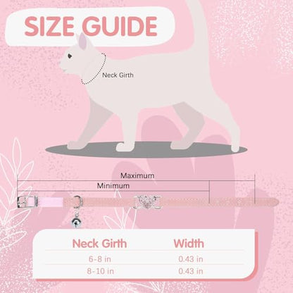 BINGPET Diamond Cat Collar with Bell, Adjustable Kitten Collar, Pink - color: Pink(Heart), size: Neck Girth 8"-10"