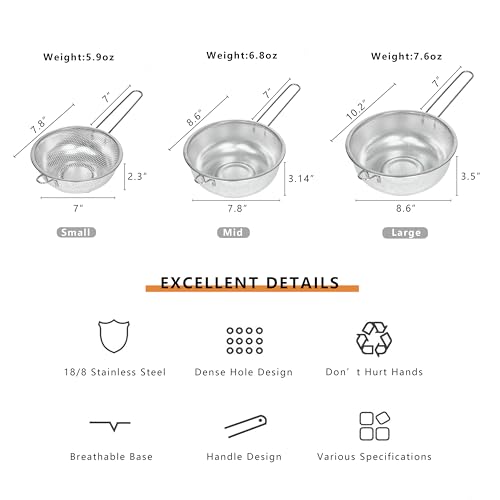 Metal Fine Mesh Strainer and Colander for Kitchen with Handle, Stainless Steel Pasta Strainer/Kitchen Funnel/Collander/Sifter for Strain/Wash Vegetables, Fruits, Spaghetti, Rice (10.2＂) - size: 10.2＂