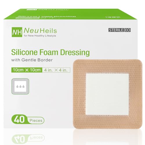 NeuHeils Silicone Foam Dressing with Border 4''x4'', 40 Pack for Bed Sores - size: 4''x4'' (40 Pack)