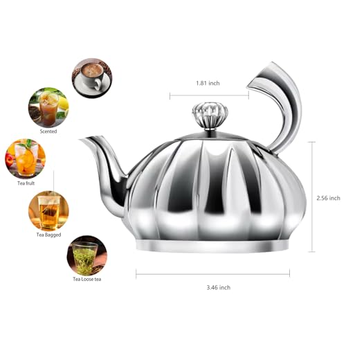 Stainless Steel Teapot with Removable Infuser - 12OZ Stovetop Safe Tea Maker Water Kettles for Loose Leaf, Small Pumpkin Tea Kettle for Coffee Tea Milk, Thickened Mirror Polished Ornaments