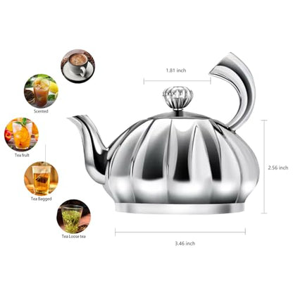 Stainless Steel Teapot with Removable Infuser - 12OZ Stovetop Safe Tea Maker Water Kettles for Loose Leaf, Small Pumpkin Tea Kettle for Coffee Tea Milk, Thickened Mirror Polished Ornaments