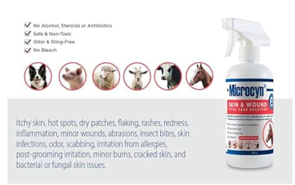 Microcyn Livestock Skin & Wound Care Solution – 16 oz HOCl-Based Cleansing Spray for Cuts, Scrapes & Irritated Skin – Professional Farm & Ranch Support for Cattle, Horses, Goats & Sheep