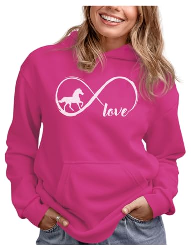 Tstars Infinity Love Horse Hoodie Women Teen Girls Equestrian Riding - color: Infinity / Pink, size: Medium