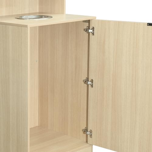 Flash Furniture Trash Can Enclosure, 32 Gallon, Oak | 8" Drop Hole, Tray Shelf, Swing Door, Commercial Grade - color: Oak