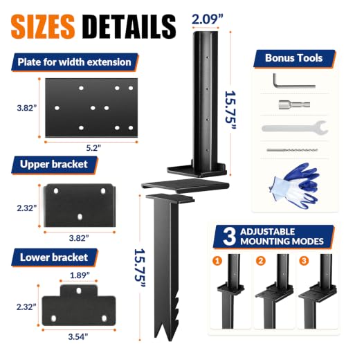 VANCASTLE Fence Post Repair Kit Adjustable, 2-Pack，Easy to Install, Black