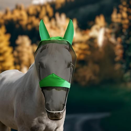 Fly Masks for Horses with Ears and Nose Cover - Comfortable Horse Fly mask with Ears for UV Protection & Sun Shield – Soft Lightweight- Breathable Horse mask (Long Nose, L) - style: Long nose