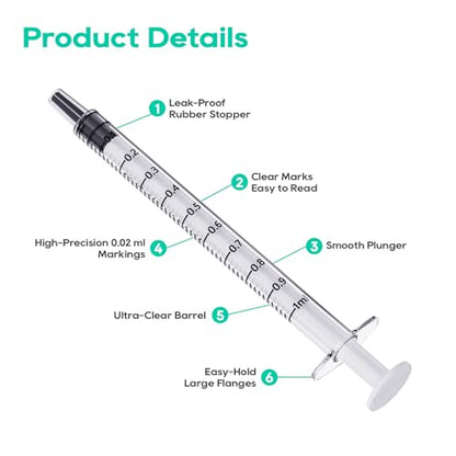 JOLLY PARTY 50Pack 1ml Syringes with Caps 1cc Small Oral Syringe Needleless - style: 1ml