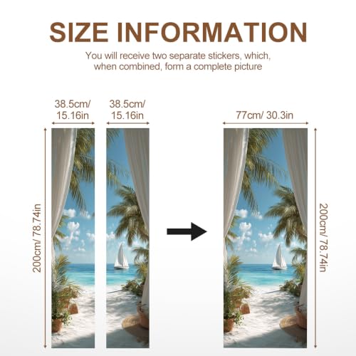 Tropical Window Curtain Beach Door Mural Peel Stick 30x79in Vinyl Decal - color: Colorful2219
