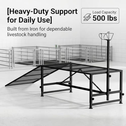 Heavy Duty Goat Stand with Ramp, Sheep Shearing Stand for Farms Barns Grooming Areas, Adjustable Goat Milking Stand with Ramp for Daily Animal Care