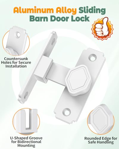 90 Degree Barn Door Lock, Sliding Door Latch, White, 1 Pack - color: White-1PC