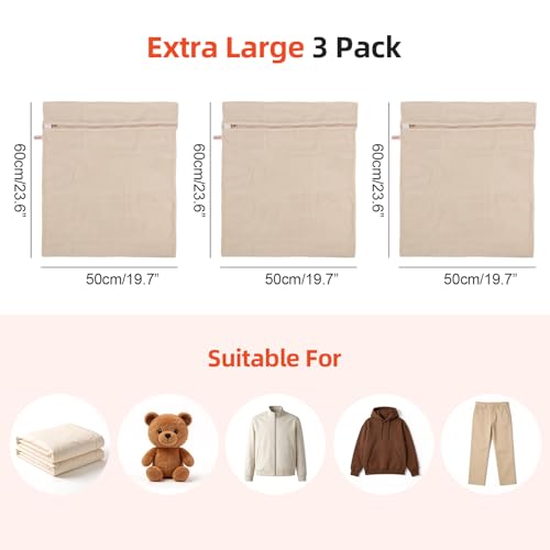 MADIKA 100% Pure Cotton Mesh Laundry Bags Large, Premium Soft, No Dye, Natural, Set of 3(XXL) - size: XX-Large