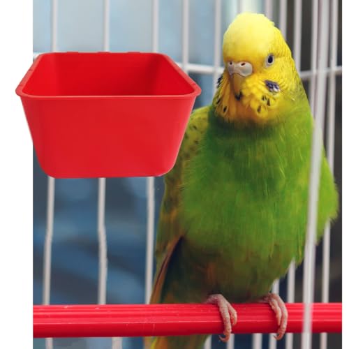 Pack of 20 Cage Cups Birds Feeders Seed Bowl Chicken Feeding Watering Dish Rabbit Water Food Hanging Wire Cages Box 16 oz Coop Cups for Pet Parrot Parakeet Game Fowl Poultry Pigeon - color: Red Square 20 packs 16oz