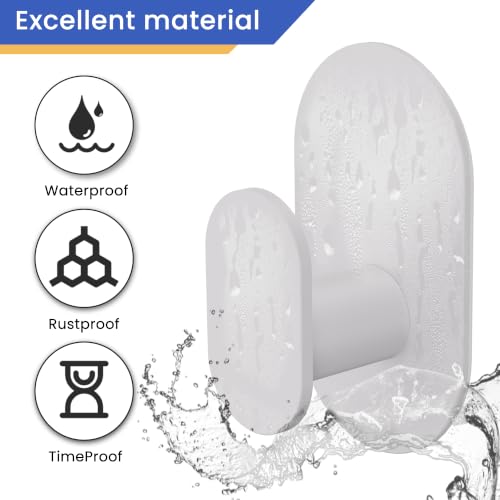 Aikzik Adhesive Towel Hooks - 4 Pack 26LB Heavy Duty Wall Sticky Waterproof Hooks for Hanging Coat, Towel, Robe, Wall Mount for Bathroom or Kitchen (White, Stainless Steel) - color: White-4