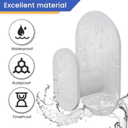 Aikzik Adhesive Towel Hooks - 4 Pack 26LB Heavy Duty Wall Sticky Waterproof Hooks for Hanging Coat, Towel, Robe, Wall Mount for Bathroom or Kitchen (White, Stainless Steel) - color: White-4