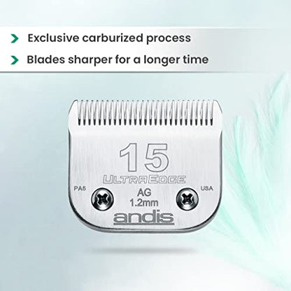 Andis 64072 UltraEdge Detachable Blade – Carbon Steel Pet Clipper Blade, Professional Grooming Performance - style: 15 Blade (Pack of 1)
