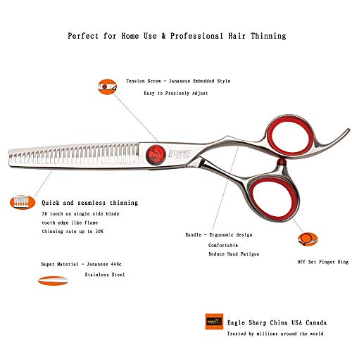 Professional 6.0-inch Shears Cutting &Thinning Scissors Kit Convex Edge Hairdressing Scissors Set 440C Steel Stainless Japanese Process with Free Fine Orange Leather Case - style: 6 Inch Cuting & Thinning