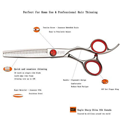 Professional 6.0-inch Shears Cutting &Thinning Scissors Kit Convex Edge Hairdressing Scissors Set 440C Steel Stainless Japanese Process with Free Fine Orange Leather Case - style: 6 Inch Cuting & Thinning