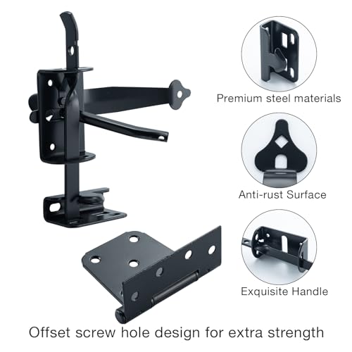 WellMade Heavy Duty Self-Locking Gate Latch Kit for Wooden/Vinyl Fence - 3.5" Spring Gate Hinge, 9" Handle & Thumb Latch, Automatic Locking,Outdoor Gate Hardware