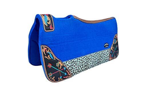 CHALLENGER Horse 32" x 30" Western Contoured Wool Felt Therapeutic Saddle Pad Black 39217 - color: Blue Cheetah