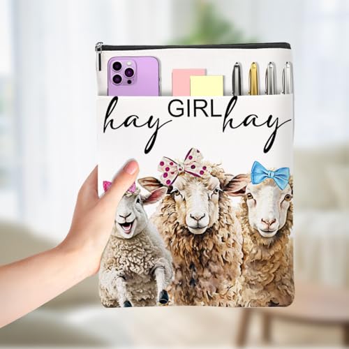 Cute Western Sheep Book Lovers Gifts,Book Sleeve Sheep Gifts Waterproof Books Bag for Paperbacks with Zipper Front Pocket Bookish Accessories Gift for Women Girls Christmas Birthday