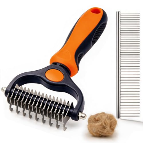 Pet Grooming Comb, Deshedding Dog Brush & Undercoat Rake, Orange - color: Orange