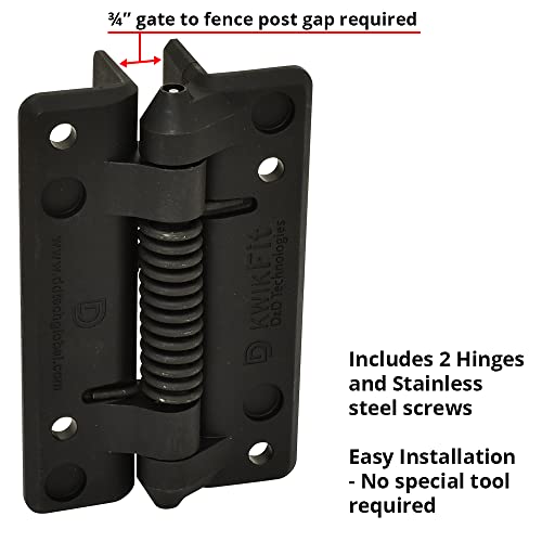 D&D KF3SPS KwikFit Gate Hinge, Self-Closing, Square Gates, Black, 2 pcs