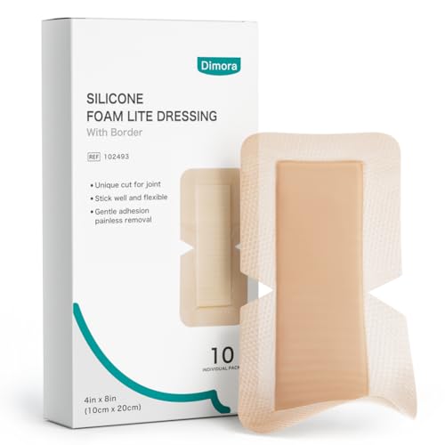 Dimora Silicone Foam Dressing 4X8 Large Bandages for Elbow Shoulder Knee - size: 4" x 8" (10 PCS)