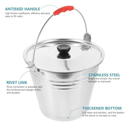 1pc Milk Bucket Multi-Purpose Bucket Multi-Functional Pail Durable Pasture Storage Stainless Steel Round Water Ice with Lid Ranch Milking