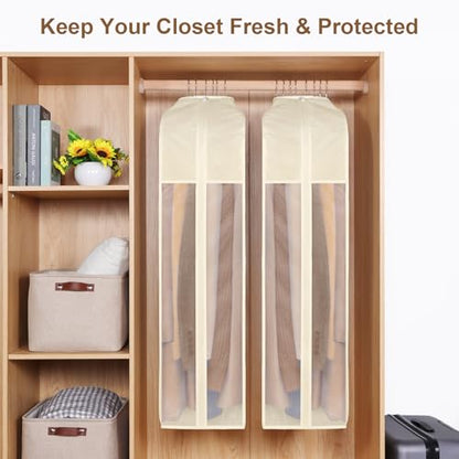 43 Inch Cotton Garment Bags for Hanging Clothes 3 Pack, Beige - size: 10"W x 43"H-3pcs - Beige