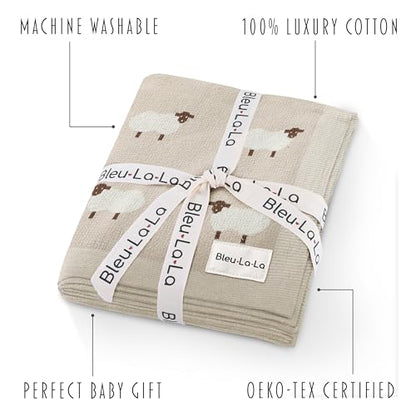 Baby Swaddle Blanket - 100% Luxury Cotton Knit Soft Cozy Lightweight Unisex Receiving Stroller Quilt Blanket for Shower Gift Registry for Newborns Infants Toddlers (Sheep - Khaki) - color: 01 - Sheep - Khaki