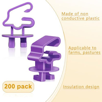 Geiserailie 200 Pcs Purple T Post Insulators Electric Fence Posts Electric Fence Insulators Wire Standard Snug Fitting T Post Clips for Agricultural Ranchers - color: Purple