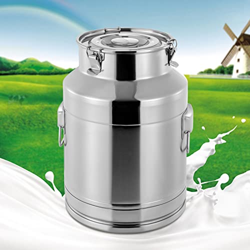 Stainless Steel Sealed Milk Barrel，28L/7.39Gallon Large Milk Bucket Wine Can Pail Tote Tank with Sealed Lid & Handle for Milk Wine Oil Liquid Tranport Storage Container - size: No Spigot
