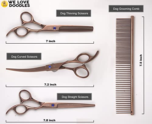 Dog Grooming Scissors Kit, 4 Pieces, Curved, Straight & Thinning Shears Set - size: Medium