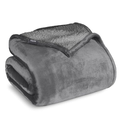 Bare Home Sherpa Fleece Blanket (Twin/Twin XL, Grey with Grey Sherpa) | Reversible Blanket for Bed, Sofa, and Couch, Warm & Lightweight, Fluffy & Soft - color: 06 - Grey - Grey, size: Twin/Twin XL