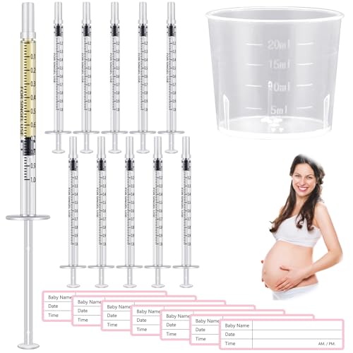Trelaco 50 Sets 1 Ml Breast Milk Syringes No Needle Colostrum | Sterile Sealed with Caps and Cup, Baby Name Labels, Needle-free Harvesting for Storing Freezing Milk, For Postpartum Moms - size: 1 ml