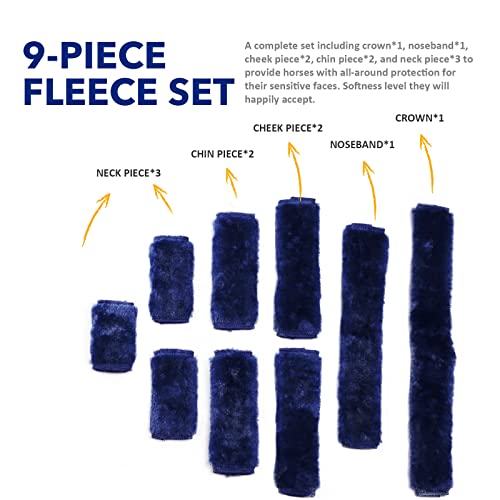 Harrison Howard Horse Halter Fleece Cover Set – Full Coverage Anti-Rub Halter Covers for Horses, Noseband, Chin & Crown Protection, 9-Piece Padding Set Navy - color: Navy