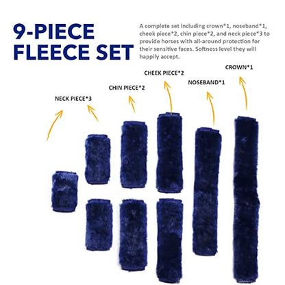 Harrison Howard Horse Halter Fleece Cover Set – Full Coverage Anti-Rub Halter Covers for Horses, Noseband, Chin & Crown Protection, 9-Piece Padding Set Navy - color: Navy