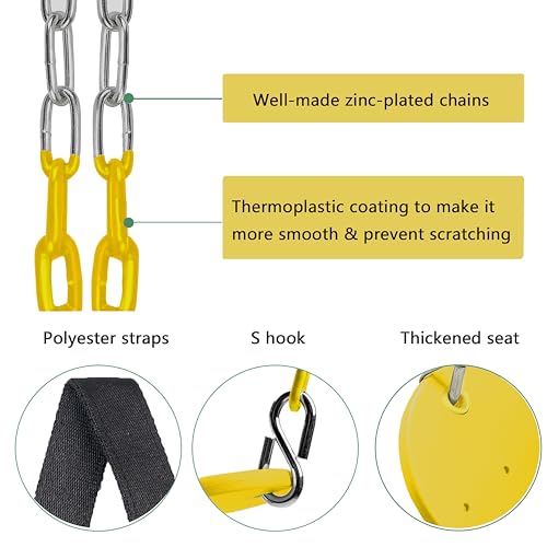 Swing Seat, 66" Heavy Duty Coated Iron Chain Sensory Swing, Therapy Swing Seat,Outdoor Playground Swing Set Accessories with Snap Hooks and Hanging Straps (Yellow) - color: Yellow
