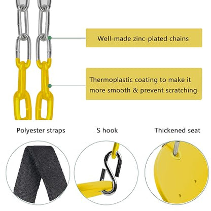 Swing Seat, 66" Heavy Duty Coated Iron Chain Sensory Swing, Therapy Swing Seat,Outdoor Playground Swing Set Accessories with Snap Hooks and Hanging Straps (Yellow) - color: Yellow