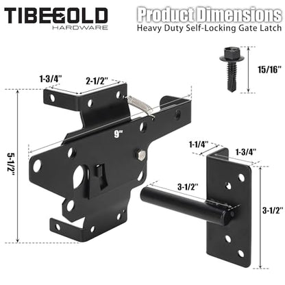 Self Locking Gate Latch for Outdoor Fence, Heavy Duty Post Mount Gravity Lever Fence Latch Hardware, Self-Closing Door Latch for Outdoor Garden, Metal Gates Vinyl Fence, Black Finish